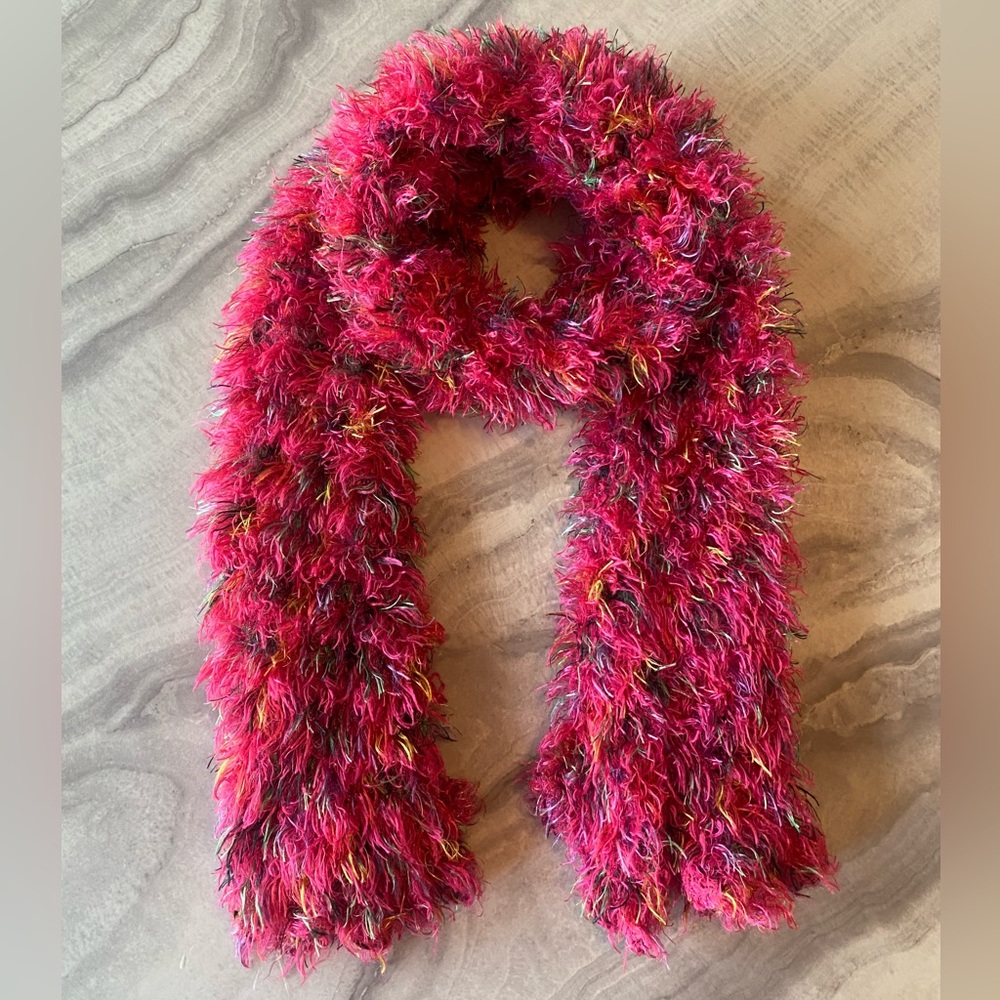 Y2K Multicolor Fuzzy Textured Pink Scarf